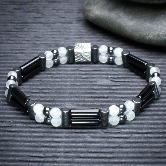 Black Onyx and Selenite Double Power Bracelet - Picture 2 of 2